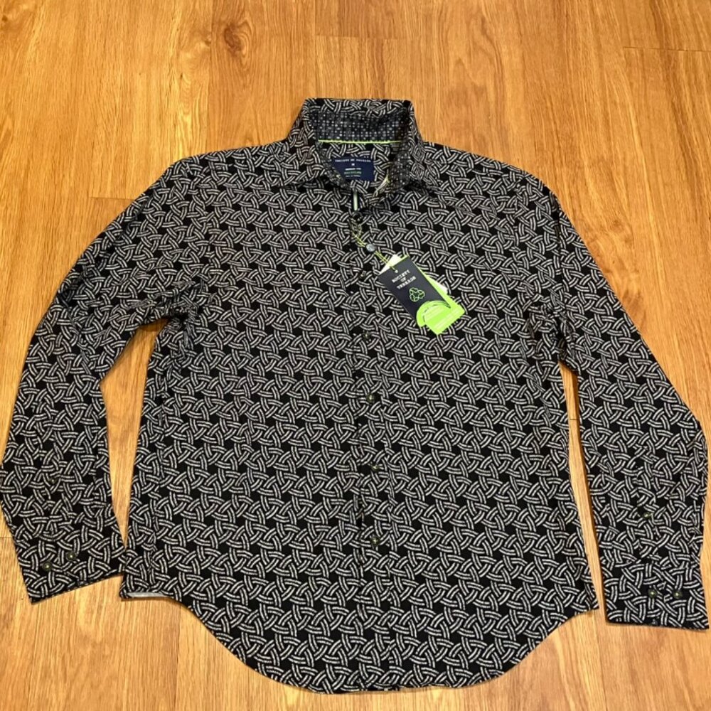 Society of Threads Men's Regular-Fit Non-Iron Performance Stretch Black Shirt M